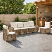 Set Divano da Giardino 6 pz Beige e Bianco Crema polyrattan 3435381