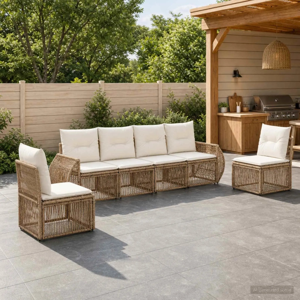 Set Divano da Giardino 6 pz Beige e Bianco Crema polyrattan 3435381