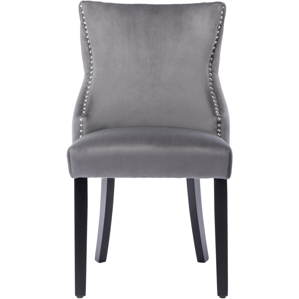 Sedia da sala da pranzo Sedia in velluto con schienale trapuntato; struttura in legno massiccio; grigio