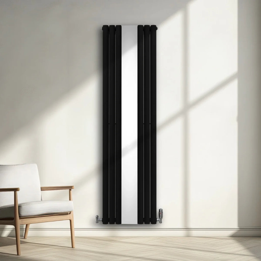 Radiatore Ovale a Specchio a Doppia Colonna Verticale Nero 1800mm x 500mm