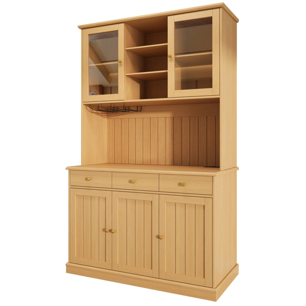 Credenza alta 120x40x191 cm con portabicchieri e prese integrate; truciolare; naturale