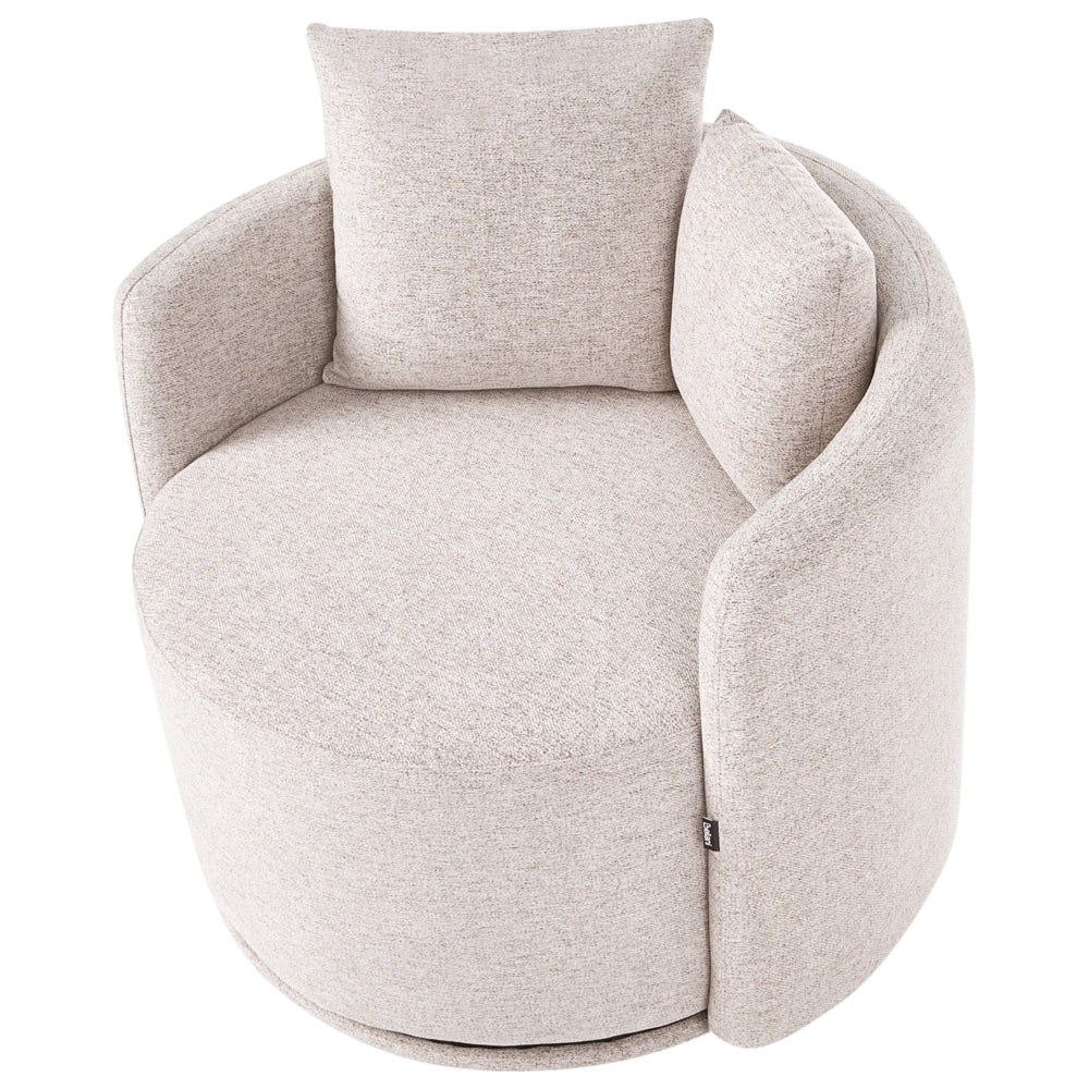 Poltrona girevole con 2 cuscini rivestimento in tessuto schienale arrotondato per soggiorno beige