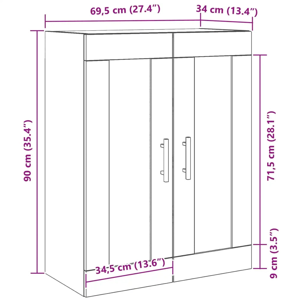 Mobile a muro Rovere Nero 69,5 x 34 x 90 cm Legno multistrato 862952