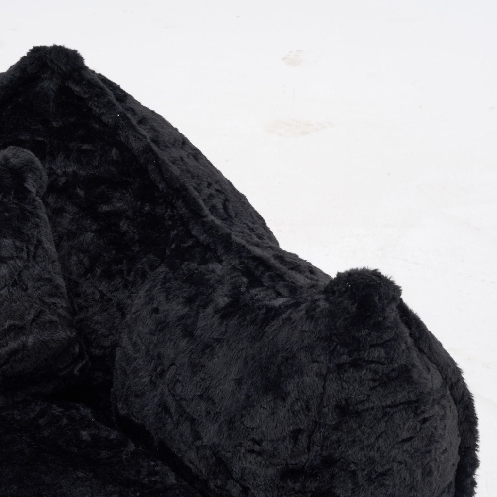 Poltrona sacco grande in pelliccia sintetica con cuscino, colore nero