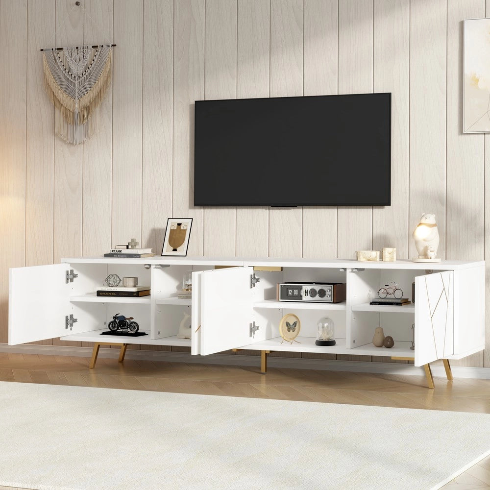 Mobile TV Soggiorno con Ante ¨C Xylo ¨C Bianco/Oro, 190x40x51,5 cm