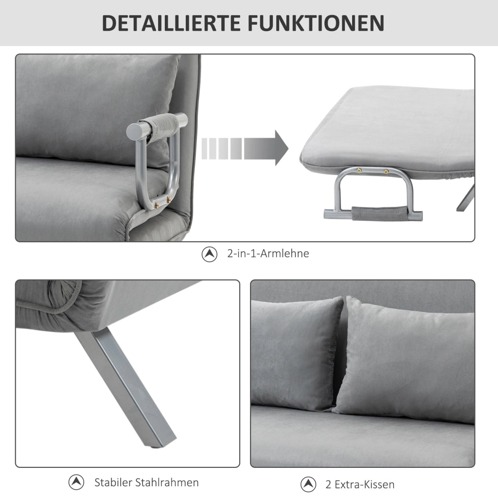 DIVANO LETTO 2 posti Reclinabile 185x105 cm Grigio Chiaro in poliestere