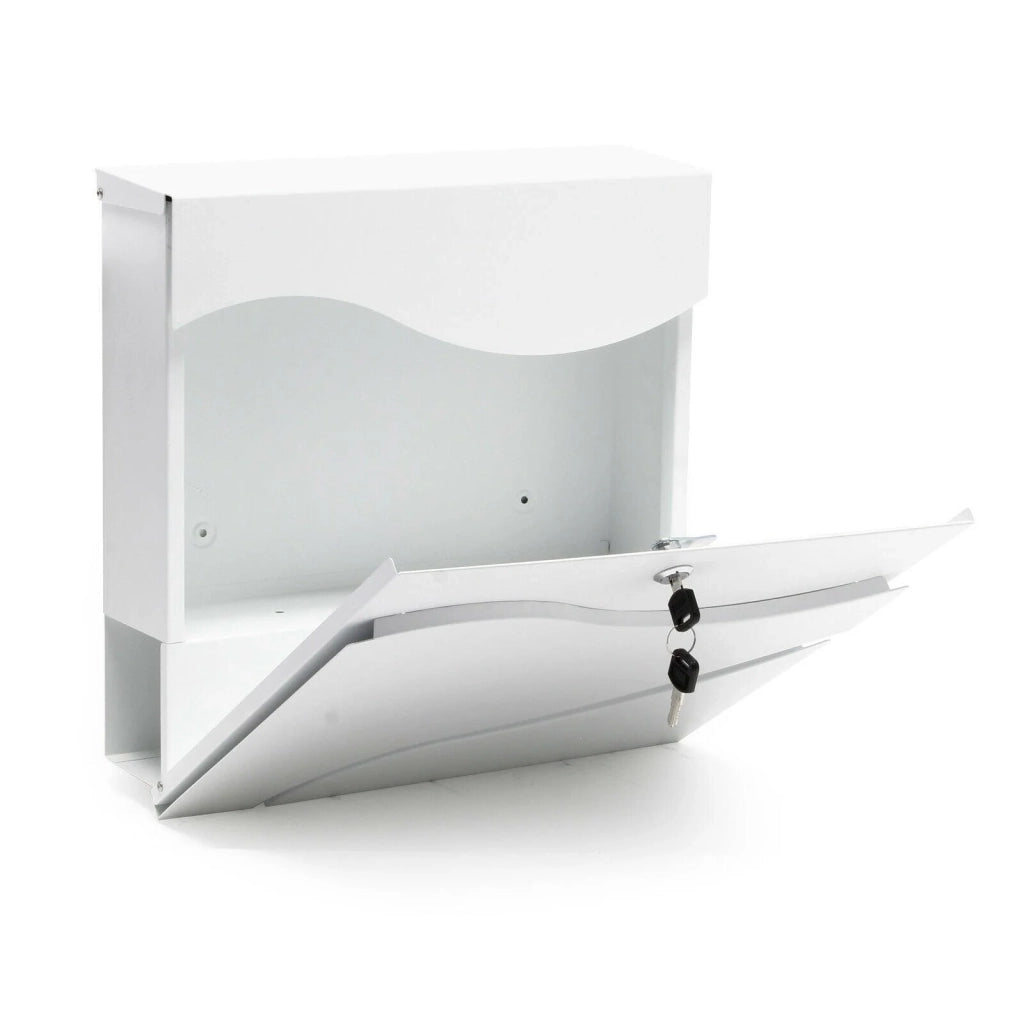 Cassetta postale di design da parete con scomparto per giornali acciaio zincato 37 x 37 x 10,5 cm bianco 16_0000084