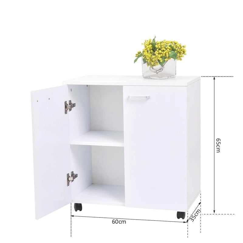MOBILE PORTA TV IN LEGNO CON RUOTE E 2 ANTE 60 X 35 X 65 CM BIANCO VIOLACEO