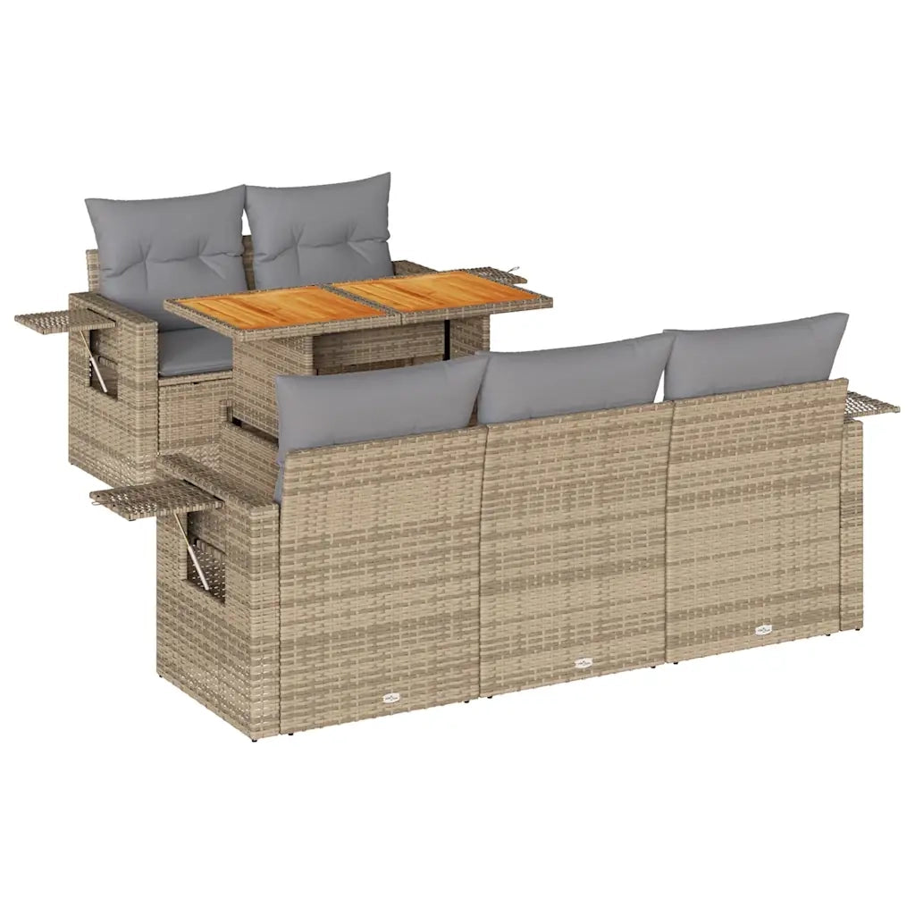 vidaXL Set Divano da Giardino 6 pz con Cuscini Beige in Polyrattan