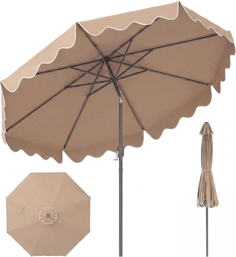 Ombrellone da Balcone 270 cm Protezione UPF 50+, con Manovella e 8 Stecche, Parasole da Giardino Inclinabile con Bordi Increspati, per Spiaggia, Terrazzo, Piscina