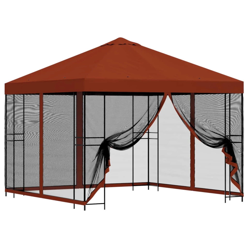 Gazebo da giardino con pareti laterali 3 x 3 m Terracotta 900340