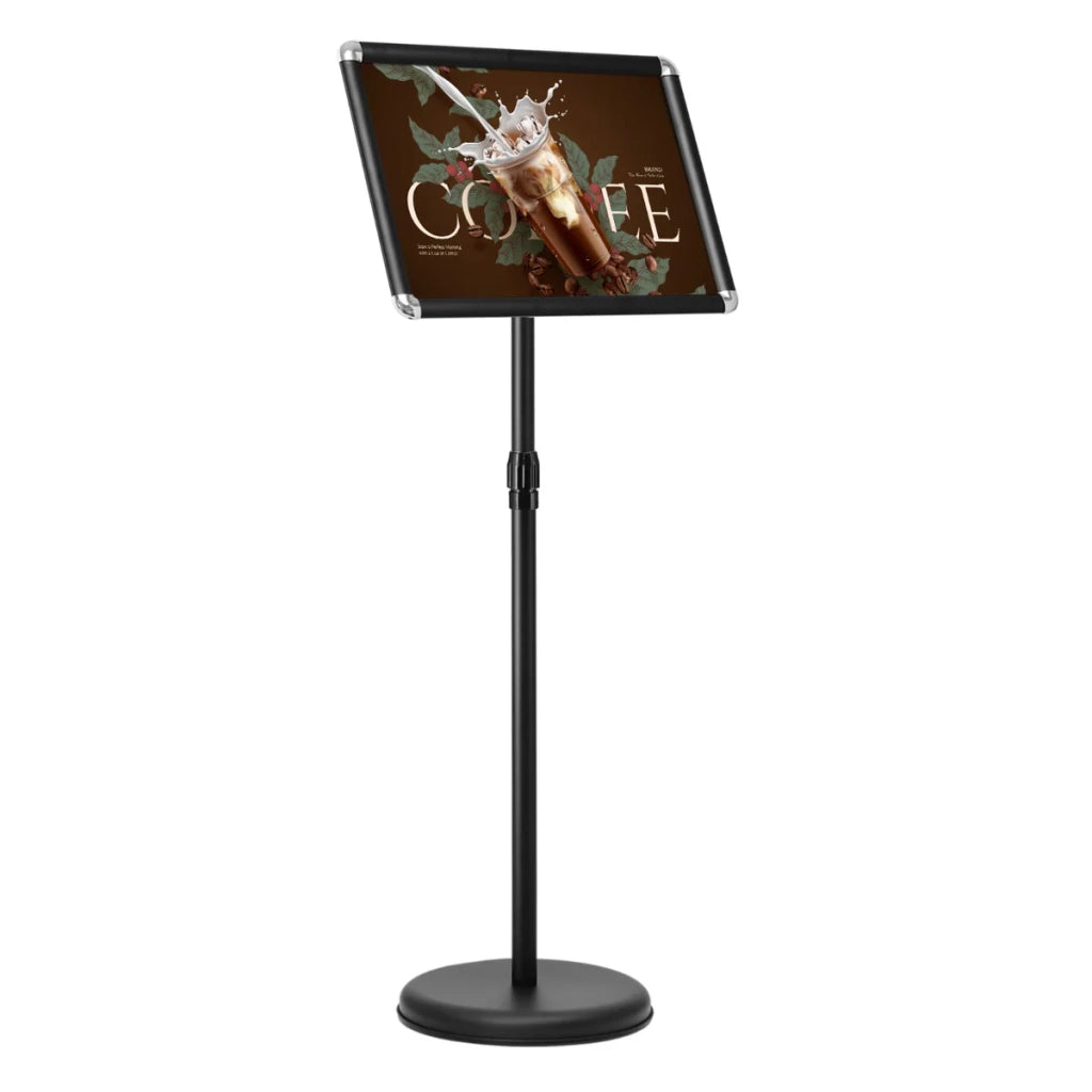 Set di 2 porta poster autoportanti 33 x 45 cm altezza regolabile da 89,5 a 134 cm rotazione di 360 gradi stile moderno alluminio nero 20_0012477