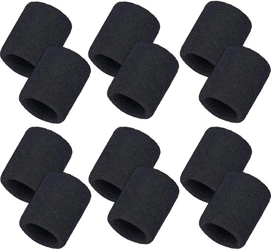 12 pezzi di fascia traspirante, bracciali sportivi, fascia traspirante in cotone Adatto per uomini e donne, Adatto per tennis, pallacanestro, corsa in libertà, palestra e allenamento (nero)
