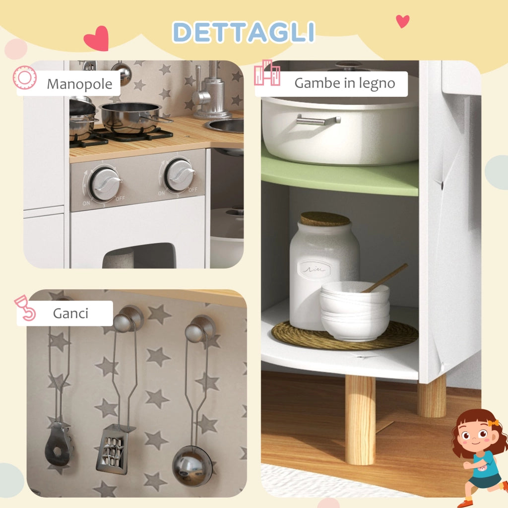 Casetta Giocattolo Cucina per Bambini ¨C Zephmum ¨C 84x34x89 cm Bianco e Verde