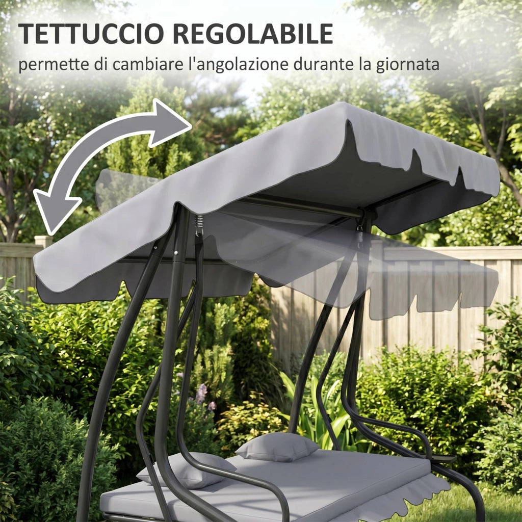 Marvin Harmony Dondolo Letto da Giardino 4 Posti con Tetto Parasole Struttura in Acciaio e Cuscino Imbottito 10 cm Altal