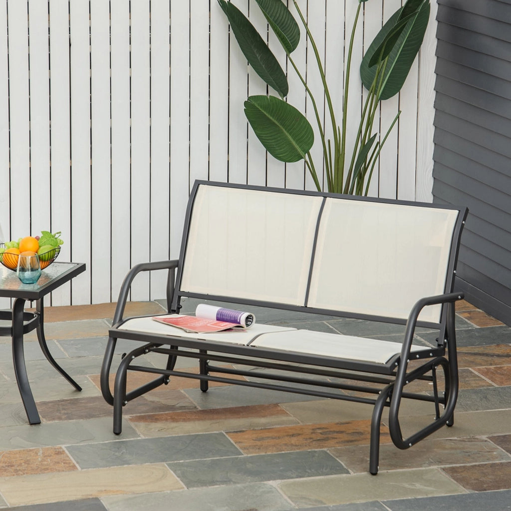 Easycomfort Panchina a Dondolo da Giardino a 2 Posti in Metallo e Tessuto a Rete Traspirante, 120x70x85cm, Beige