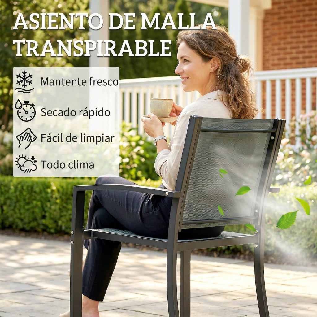 Set tavolo e sedie da giardino 3 pezzi ¨C Xylo ¨C 2 sedie textilene, piano vetro temperato grigio chiaro