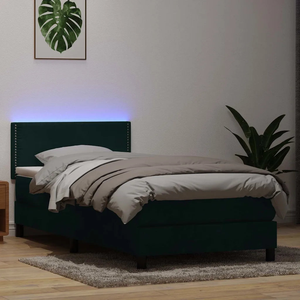 Letto a Molle con Materasso e LED Verde Scuro 80x220 cm Velluto 3316812