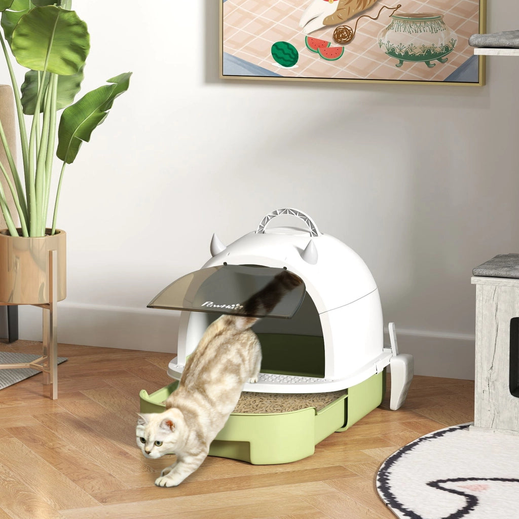 Arenero per Gatti con Filtro e Bandeja Estraibile ¨C Zephmum ¨C 40.5x52x39 cm Bianco e Verde
