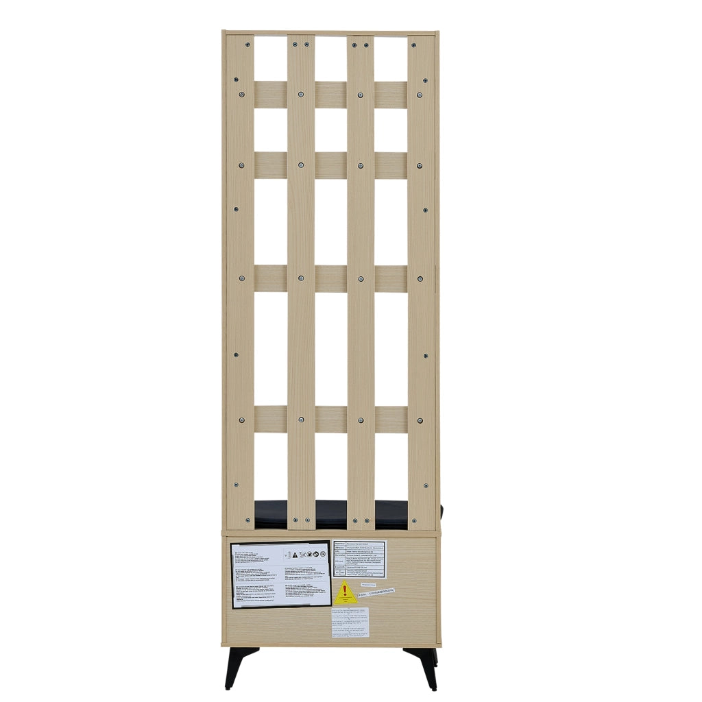 Mobili da ingresso con panca e 4 ganci, vani contenitore, in MDF effetto legno, stile moderno, per ingresso, 60 × 35 × 179,5 cm