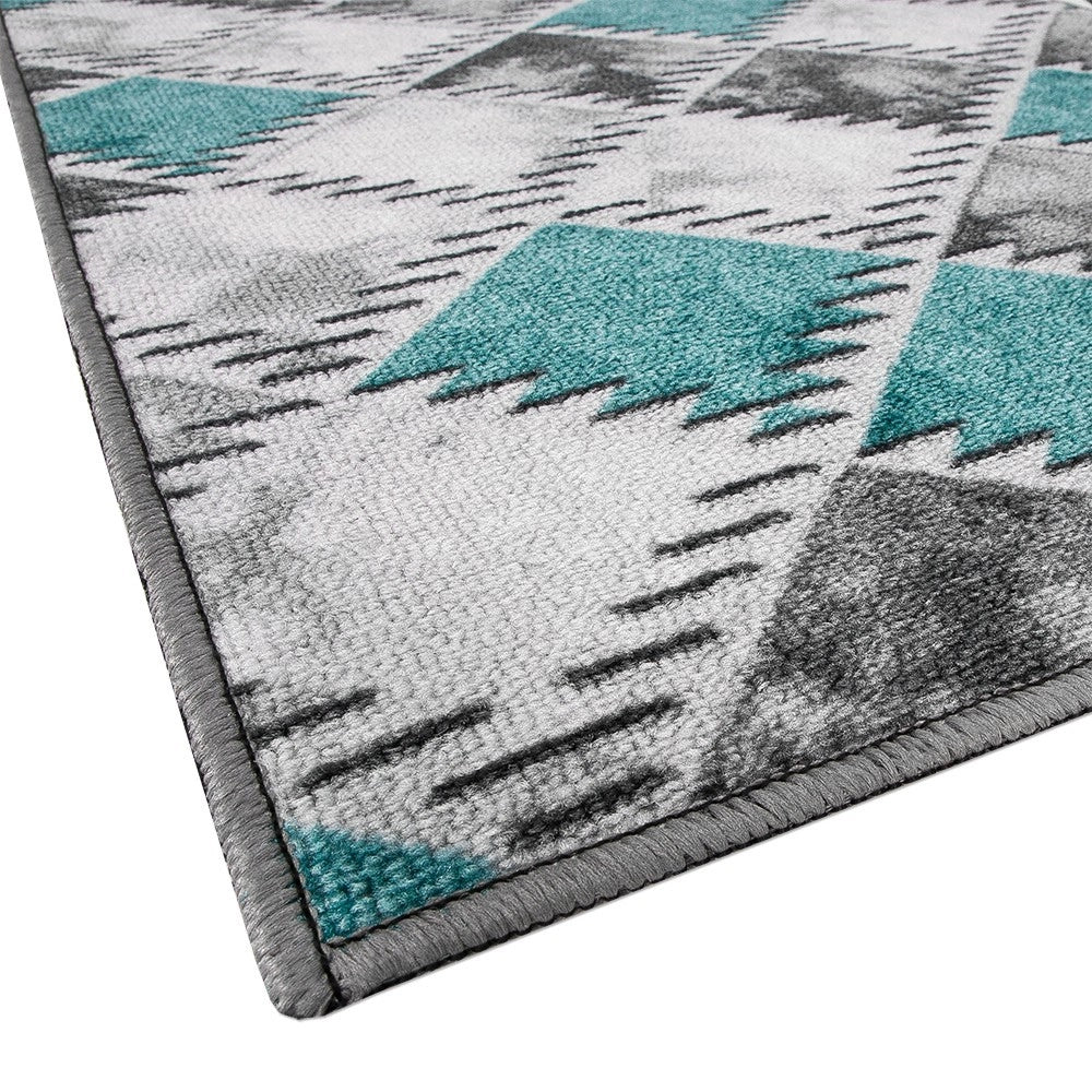 Tappeto Cucina Bordato Antiscivolo Assorbente Passatoia Colori Accesi Patchwork 57x190 Cm Azzurro