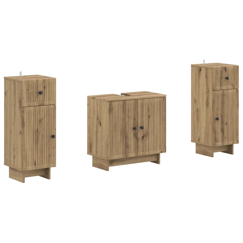 Set di Armadi da Bagno da 2 Pezzi EDE Rovere Artigianale 3417989