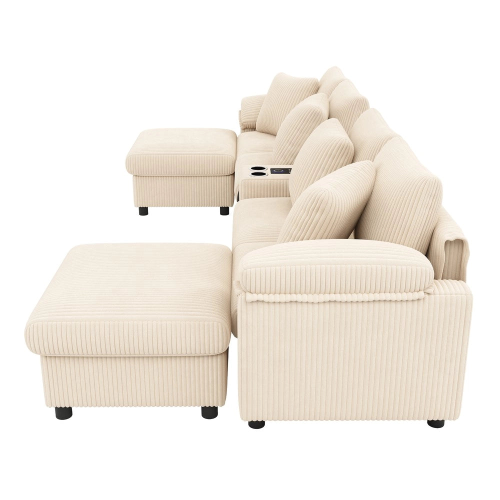Divano angolare ¨C Minimal ¨C Beige tessuto imbottito con contenitore cuscini 4 posti