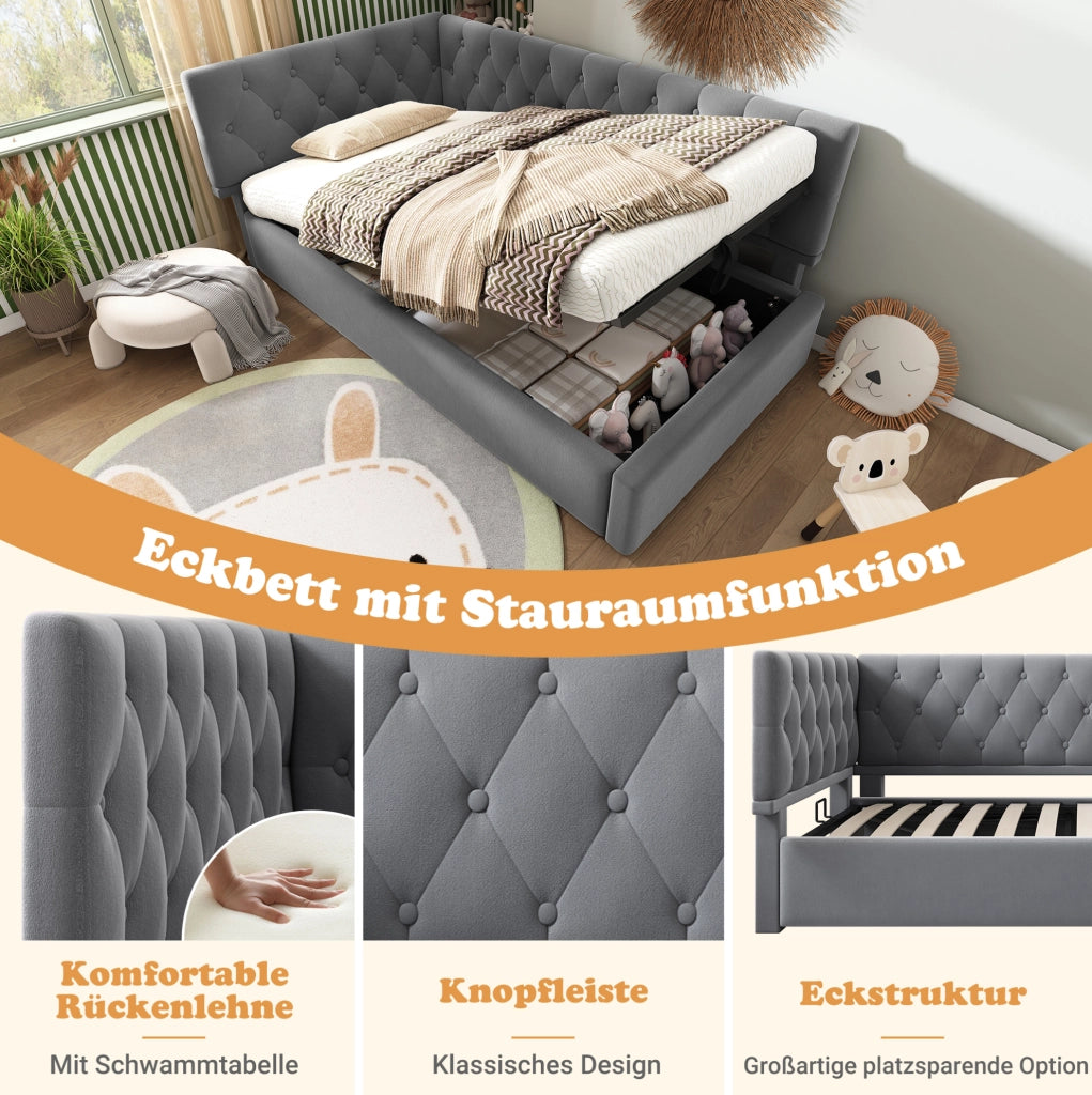 Letto con contenitore idraulico 90x190 cm in velluto grigio