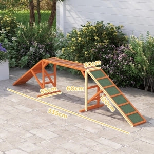 Rampa Agility per Cani con Barra di Sicurezza, Superficie Antiscivolo, 325 x 55 x 69 cm, Arancione