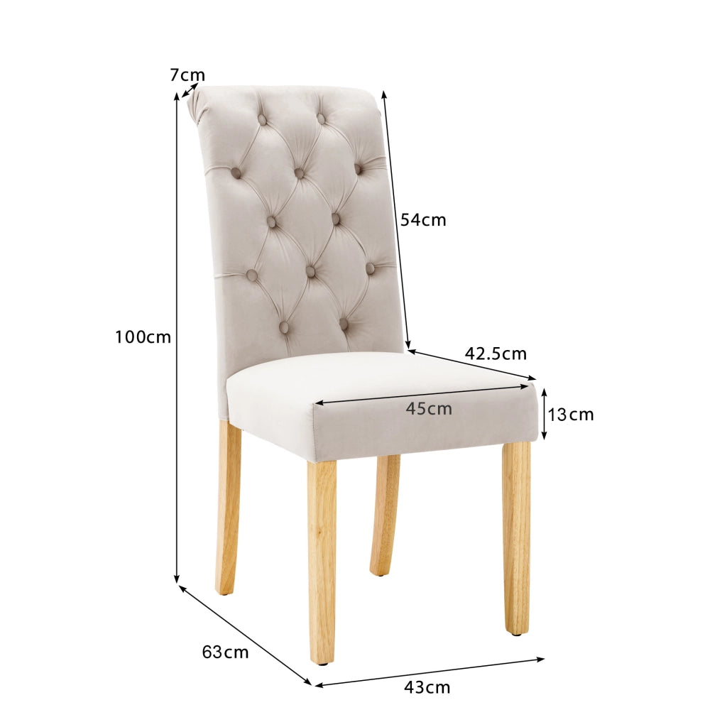 Sedie da sala da pranzo set da 2 con schienale curvo imbottitura confortevole gambe in rovere massello velluto beige
