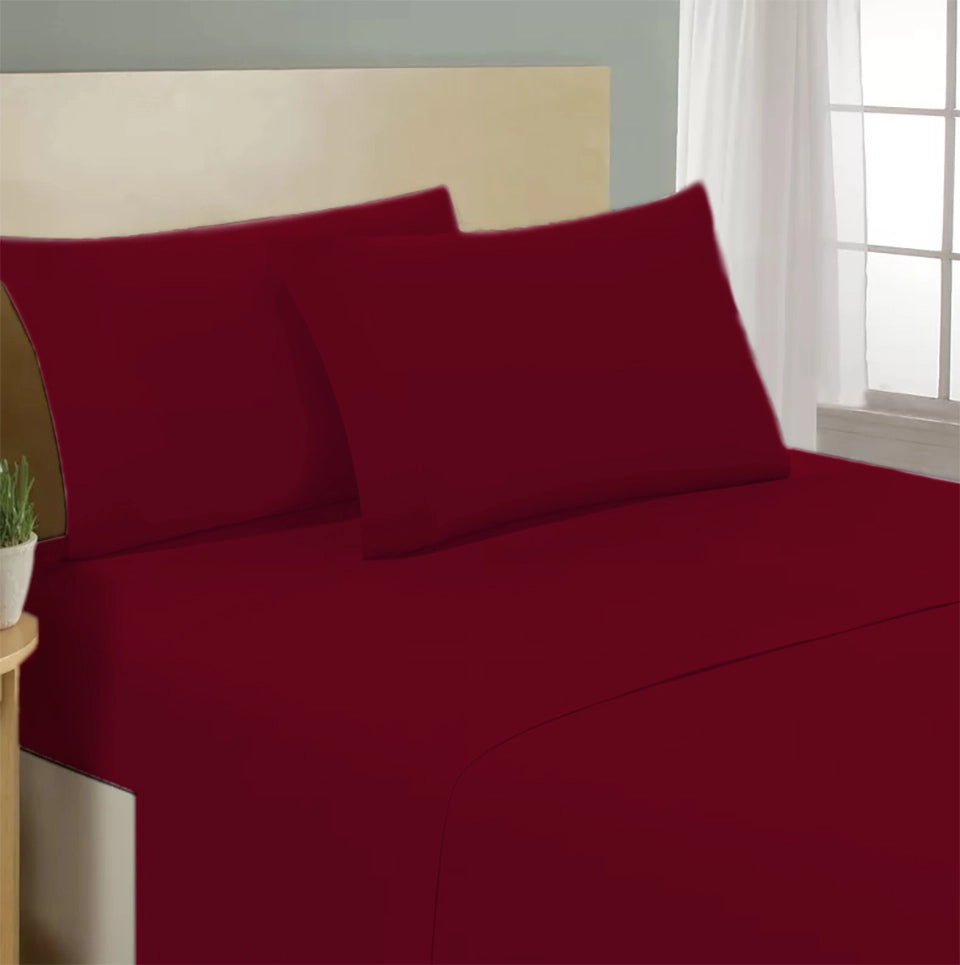 Lenzuolo letto sotto con angoli 100% puro cotone Made in Italy tinta unita Bordeaux - 1 Piazza e mezza francese