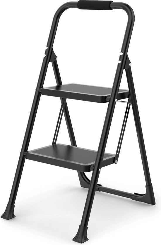 Ladder a 2 gradini, scala a ribaltamento con maniglia rivestita, scala a pioli con capacità di 150 kg, scala a 2 gradini con piastra di appoggio antiscivente ampia