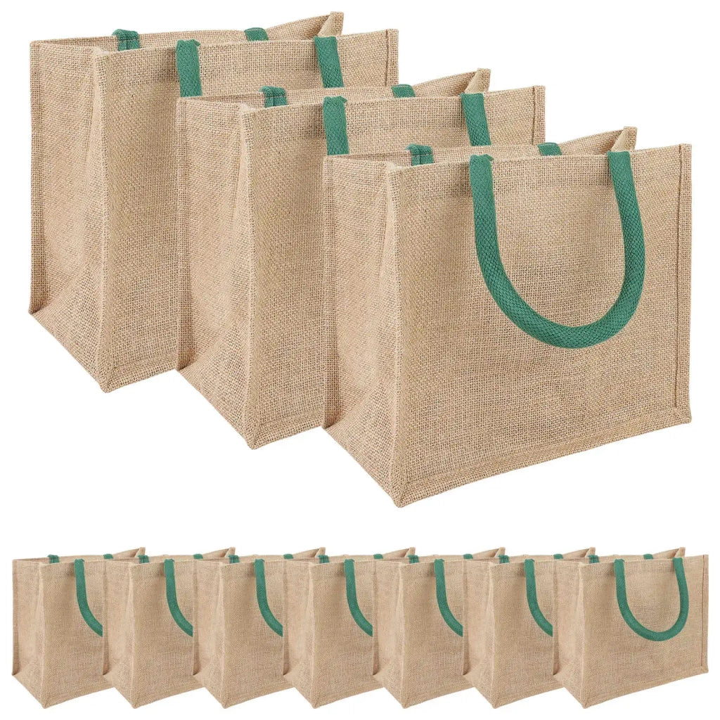 Borse in juta 10 pcs Naturale e Verde 26 x 22 x 14 cm 42012285