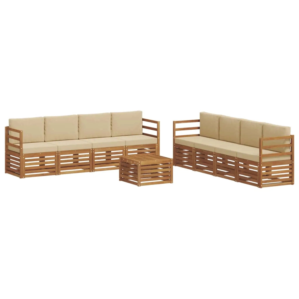 Set divani 9 pcs Naturale e Beige Legno di Acacia Massello