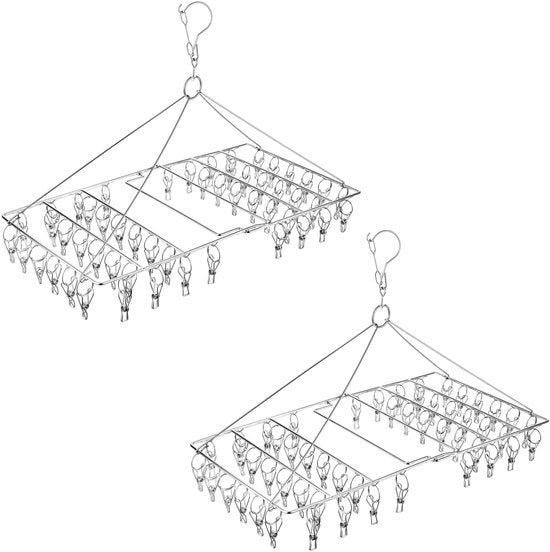 Doppio set di asciugamani pieghevoli in acciaio inossidabile, asciugamani metallici per calze, mutande, intimo, magliette, guanti, maschere, erbe (totale 104 clip)