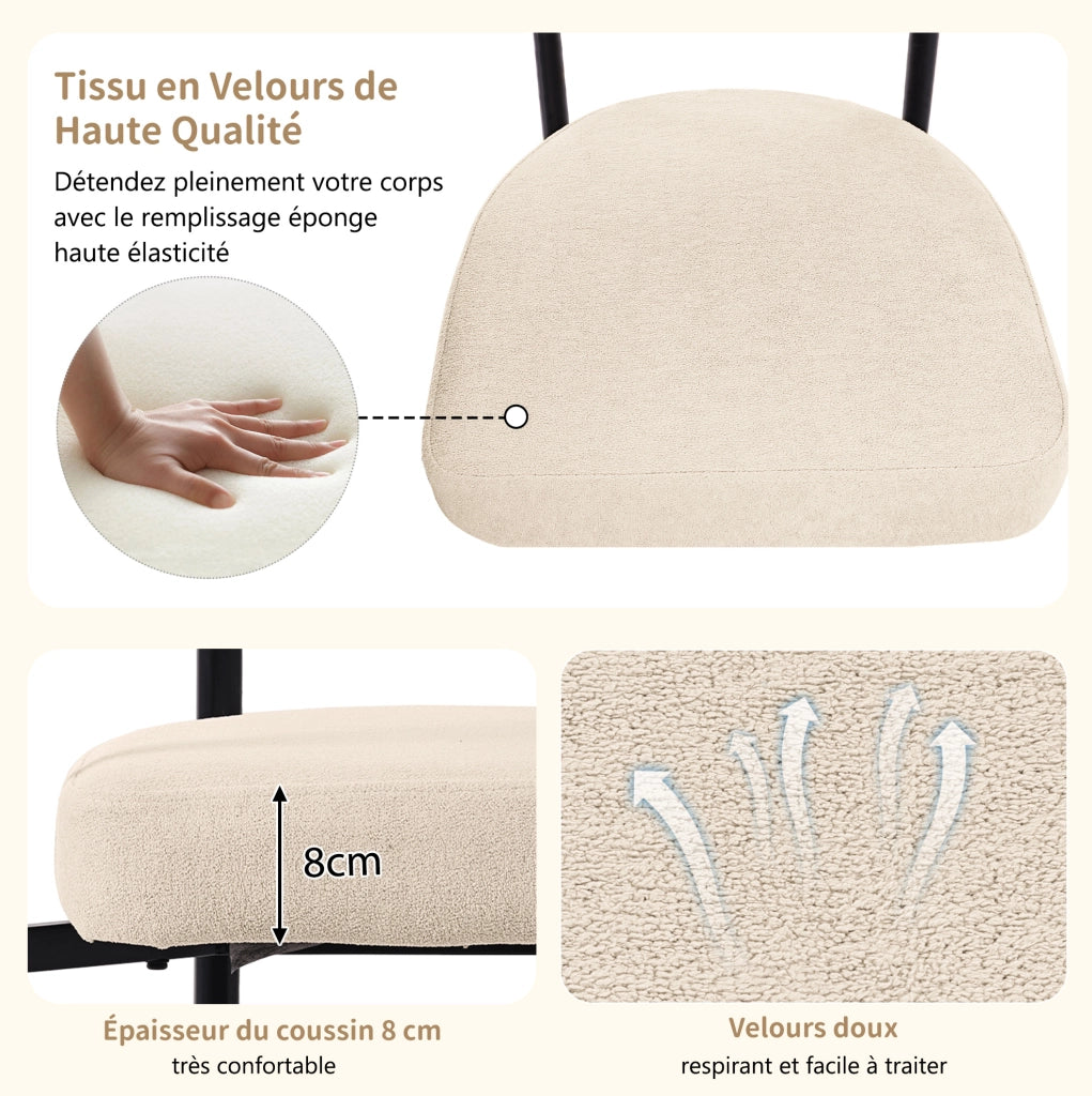 Poltrona moderna imbottita in tessuto scamosciato beige 70x62x84 cm; struttura in ferro