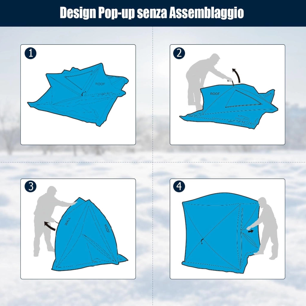 Tenda da Pesca sul Ghiaccio, Capanna di Ghiaccio in Tessuto Oxford con Finestre, Protezione Termica, Antivento e Impermeabile, per Pesca Invernale, per 2 Persone