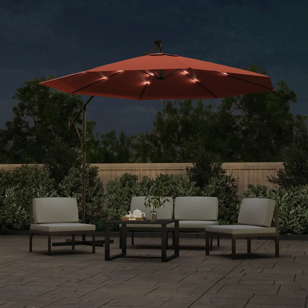 Ombrellone a Sbalzo con LED e Palo in Acciaio-Ombrello da giardino Terracotta