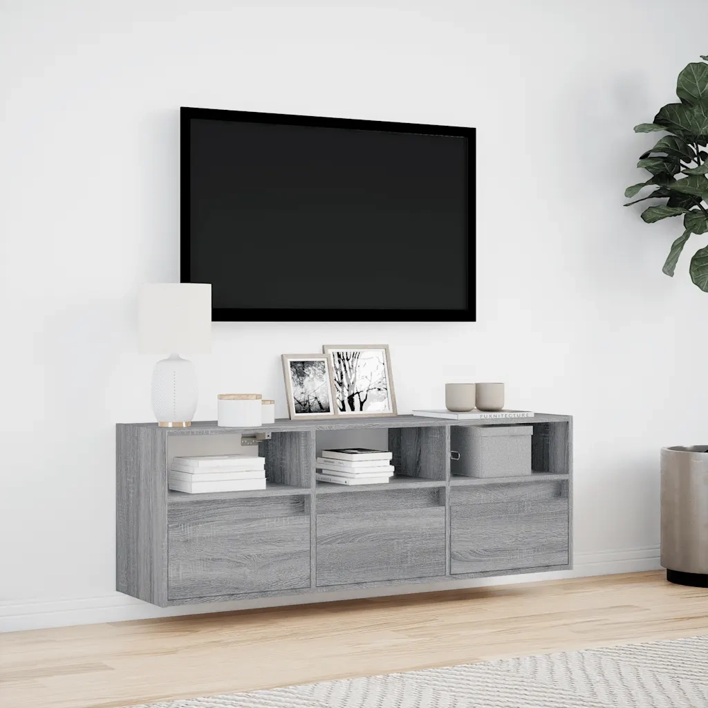 Mobile TV a Parete con Luci LED Grigio Sonoma 130x31x45 cm 852346