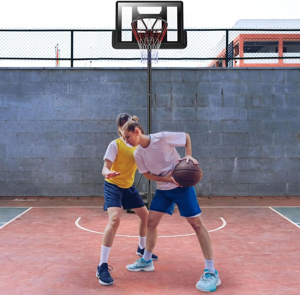Canestro da Basket Portatile e Regolabile 180-305 cm, Canestro da Basket da Esterno ed Interno con Tabellone Resistente, Rete di Nylon e Base Riempibile, Ideale per Adolescenti e Adulti
