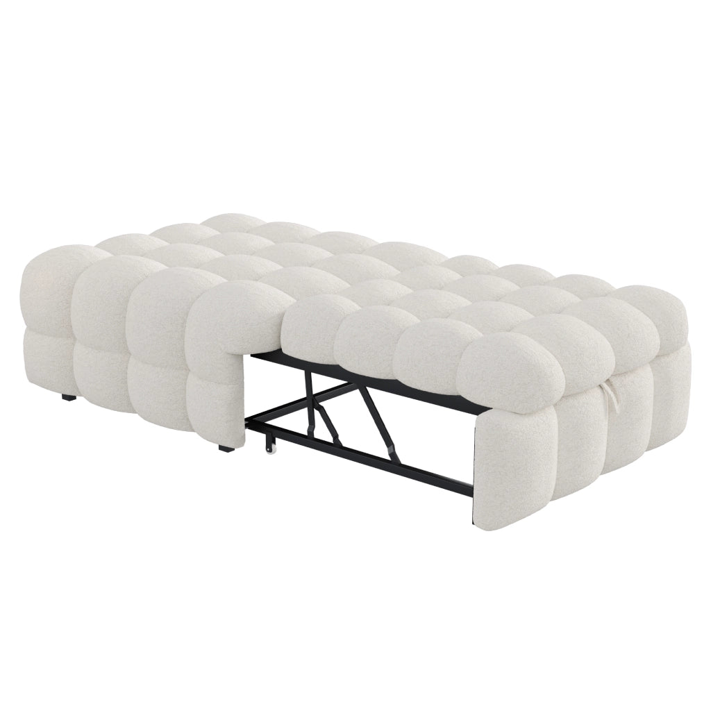 Divano Letto Convertibile 1 Posto 2 in 1 con Pouf; Seduta Imbottita Morbida Salvaspazio; in Teddy Beige