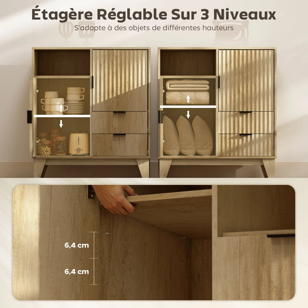 Buffet per soggiorno ¨C zephmum ¨C 80x40x90, legno naturale, 2 ante, 2 cassetti, ripiano regolabile