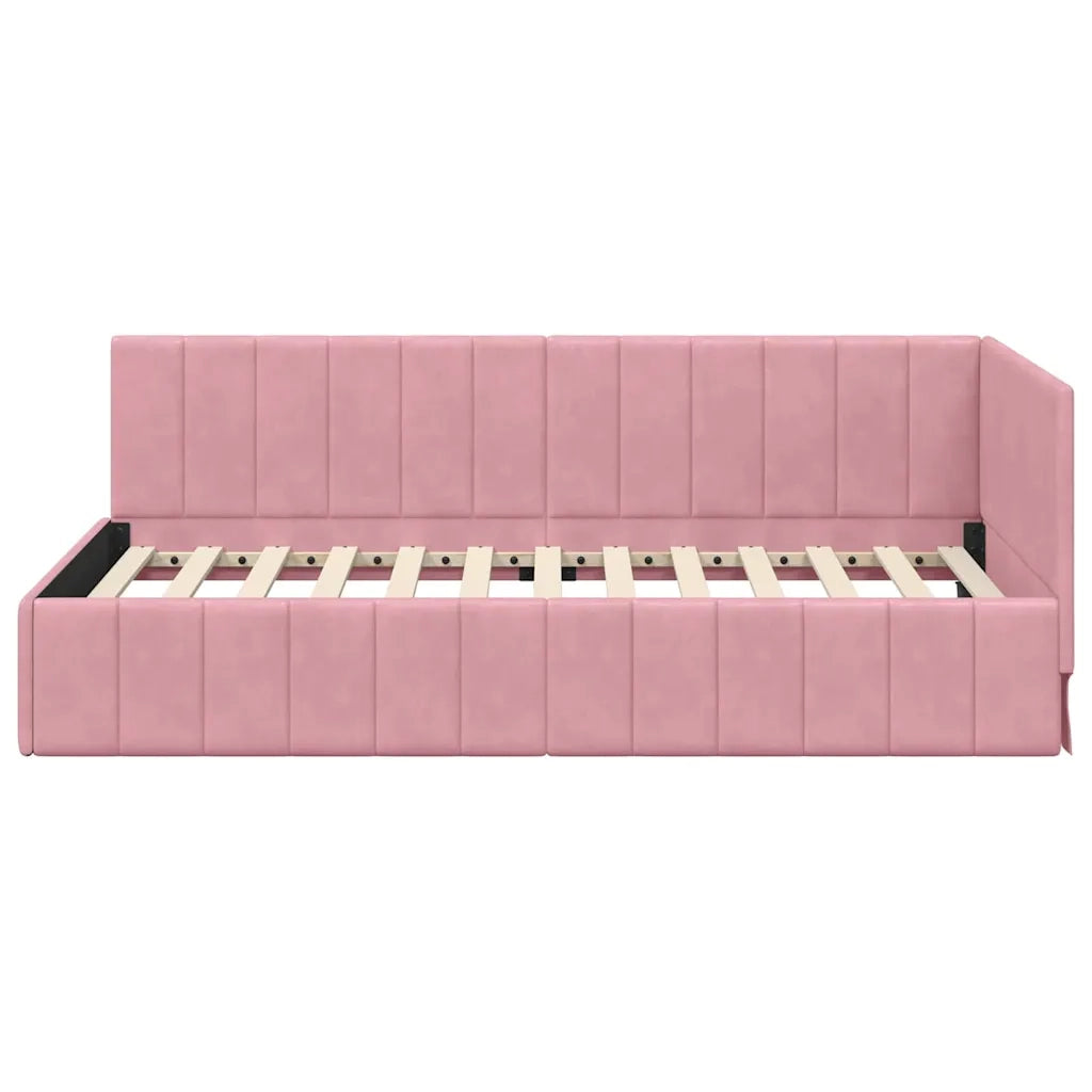 Cornice del letto ad angolo Rosa 90 cm x 200 cm Velluto