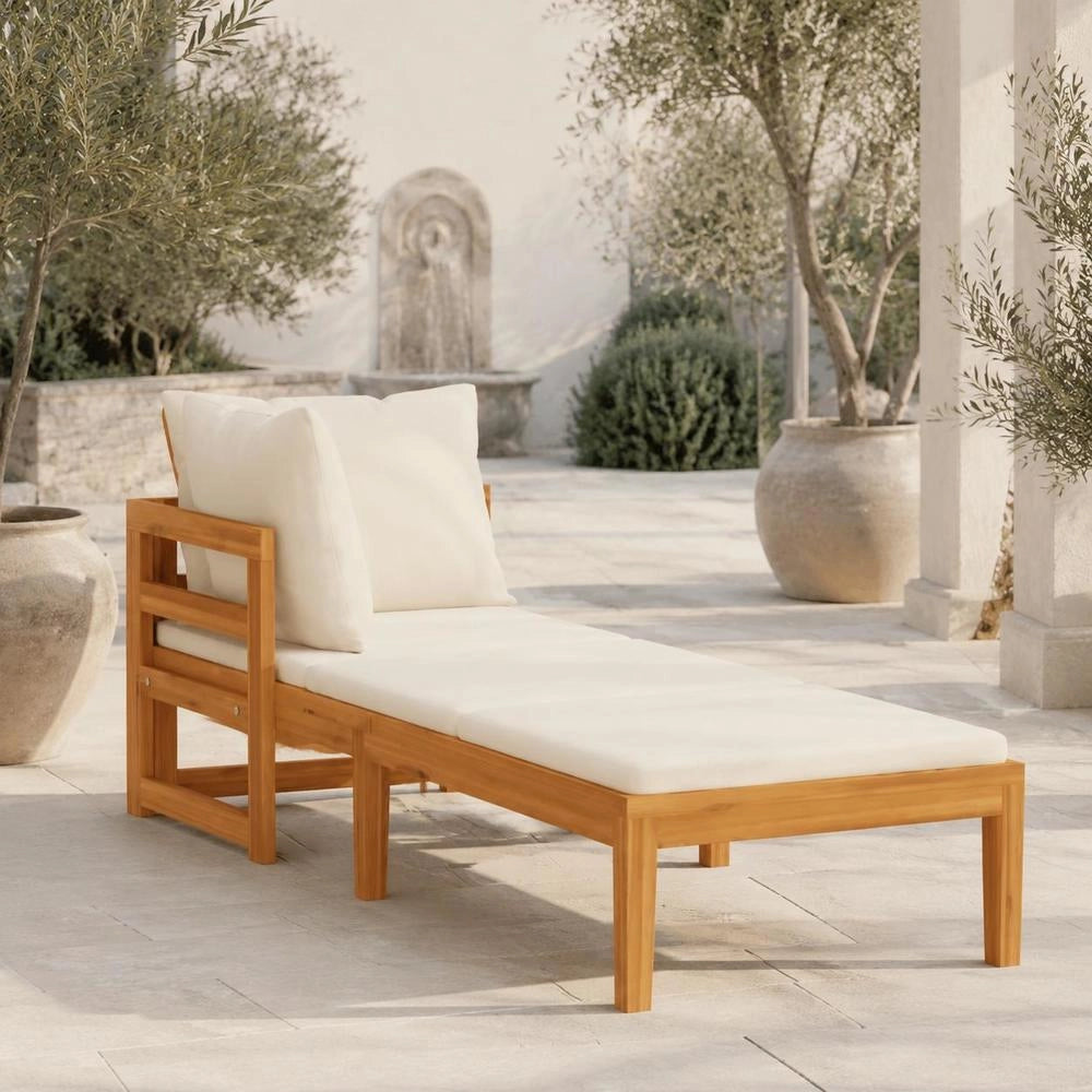 Sun Lounger With 1 Armrest, Cream White, Solid Acacia Wood