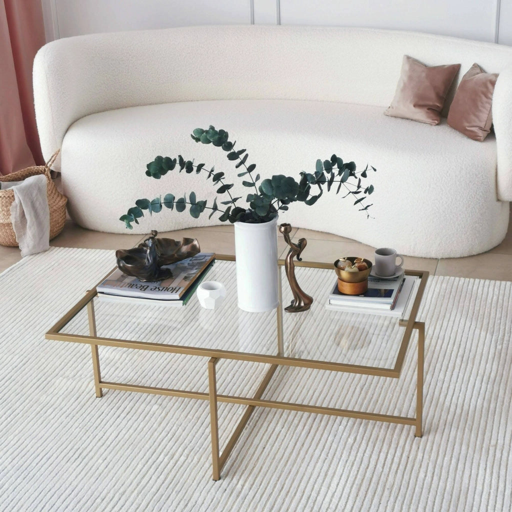 Anna, Tavolino da Salotto Cassetti, 94x64x35h cm oro