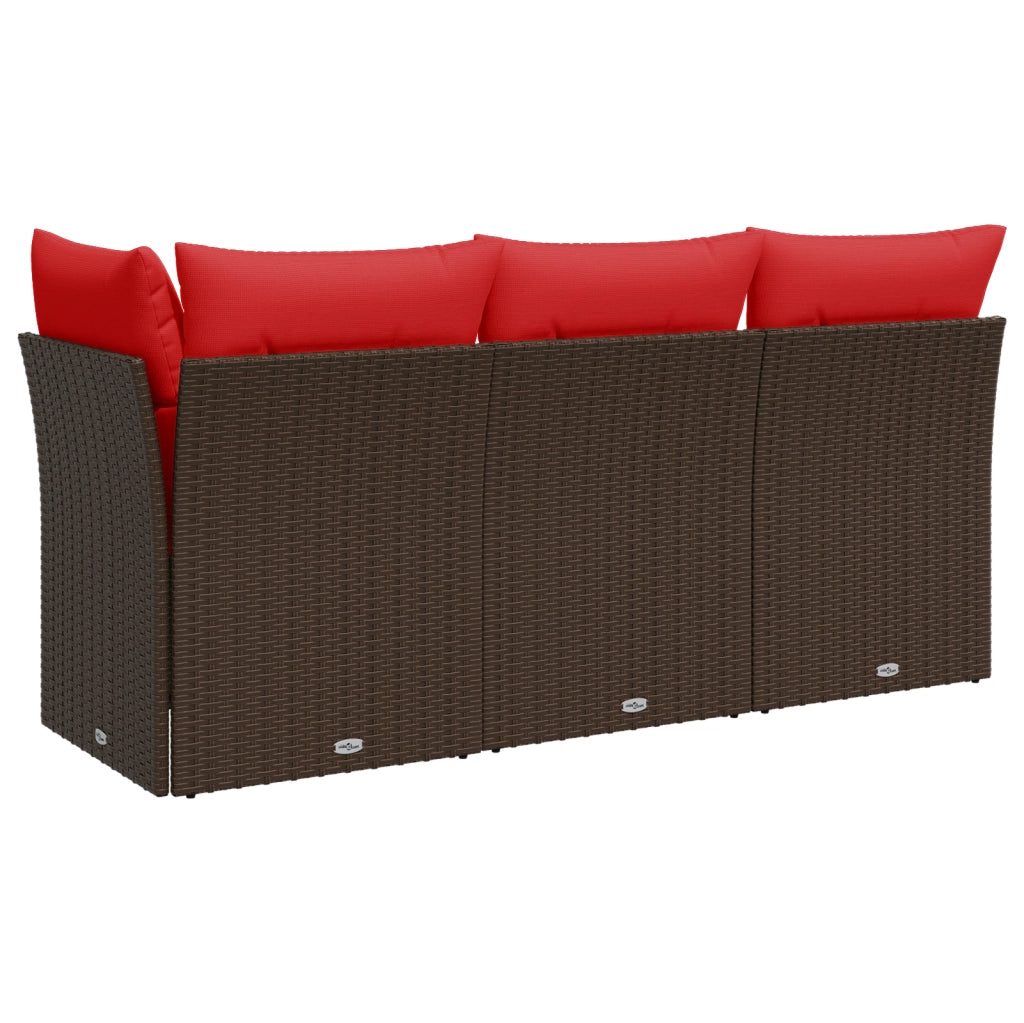 Divano da giardino con cuscini a 3 posti marrone in polyrattan