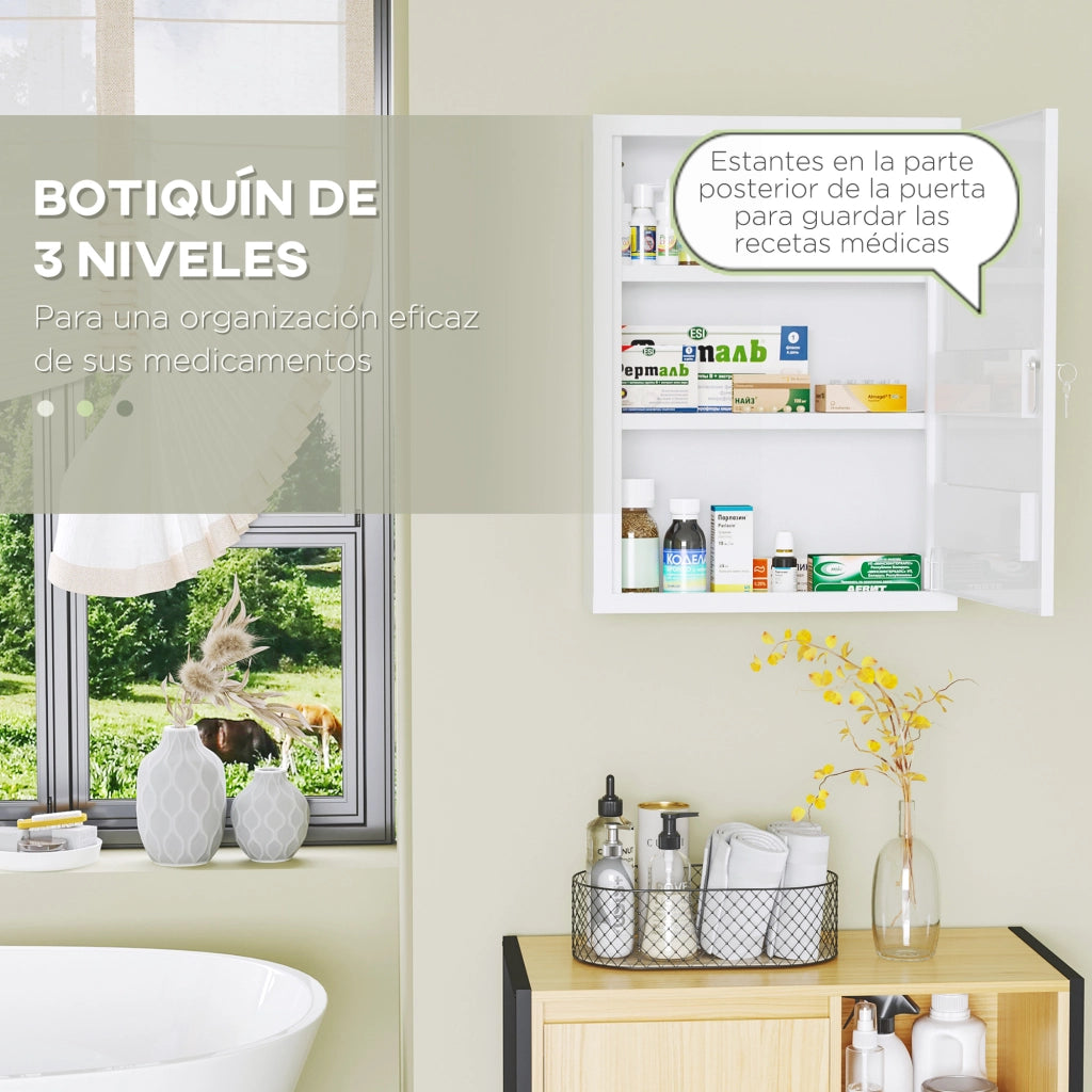 Armadio per Medicinali a 3 Ripiani con Serratura ¨C zephmum ¨C Bianco 40x15x53,5 cm