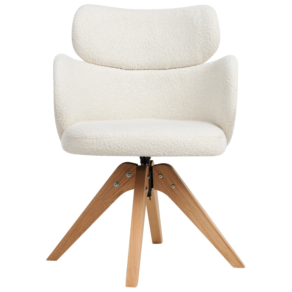 Sedia da pranzo girevole con schienale curvo in boucle beige chiaro stile scandinavo