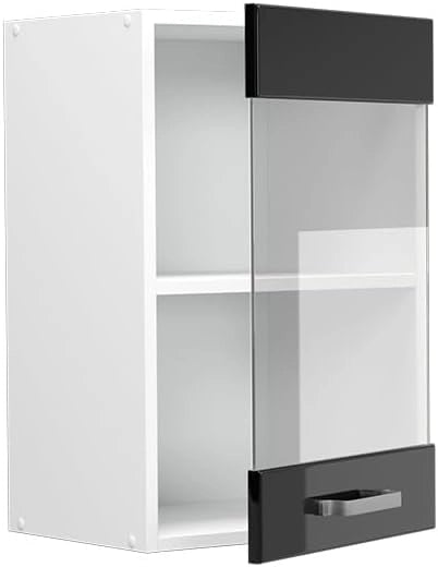 Mobile da cucina in vetro R-Line, Nero lucido, 40 cm, per la libera combinazione all'interno di sistemi cucina modulari