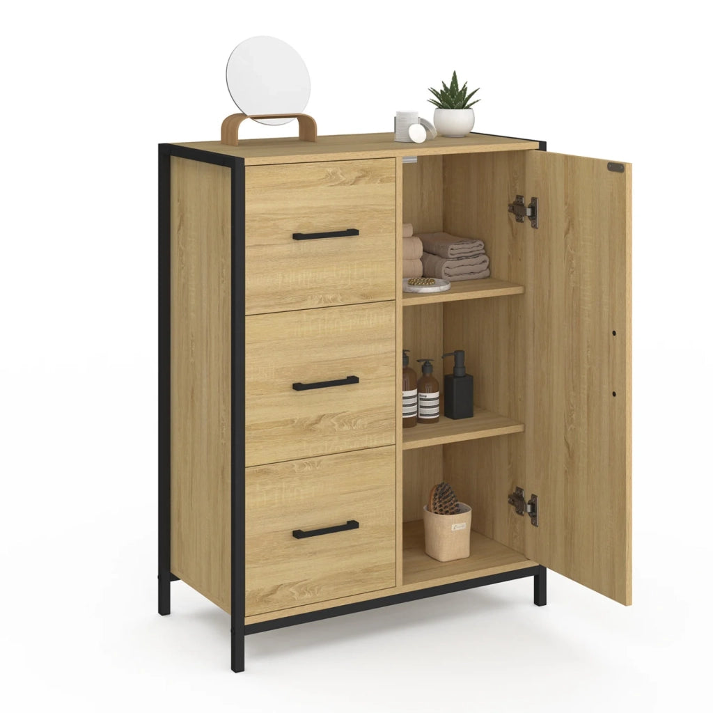 IDMarket - DETROIT Cassettiera da bagno a 3 cassetti e 1 armadio dal design industriale